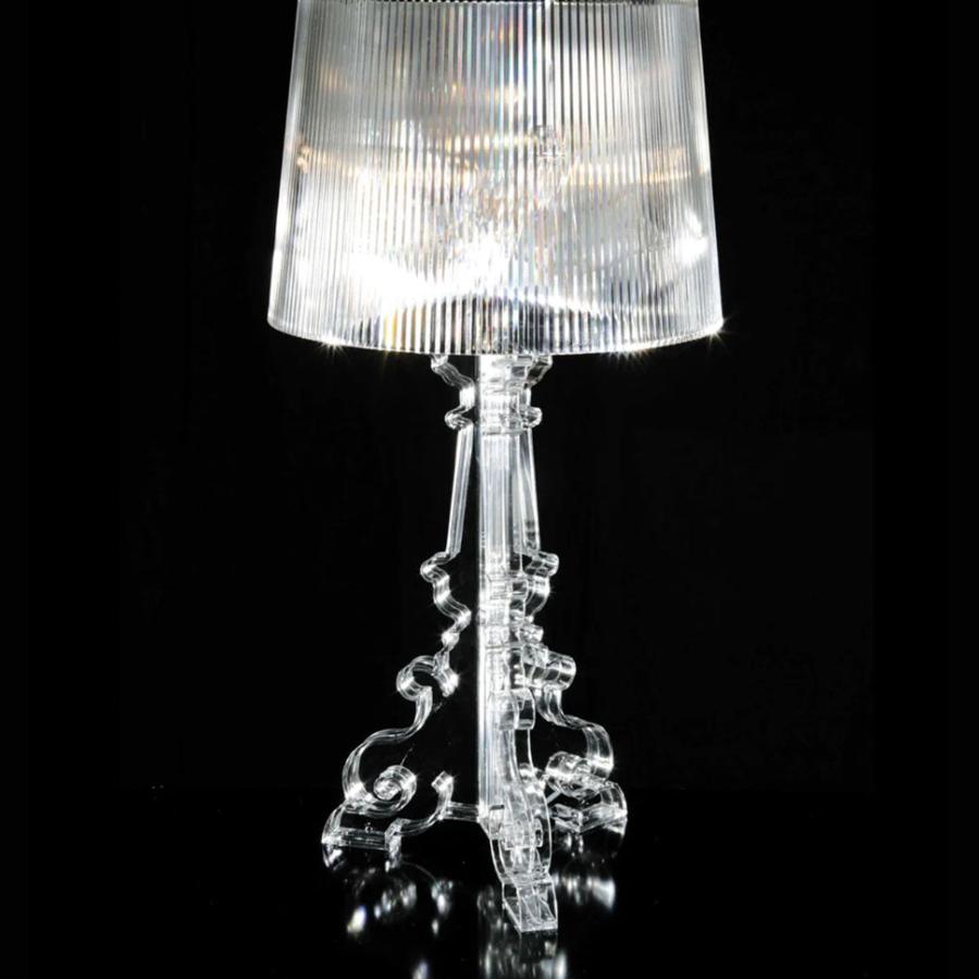 The Bourgie Lamp on black - a baroque lamp in transparent polycarbonate.